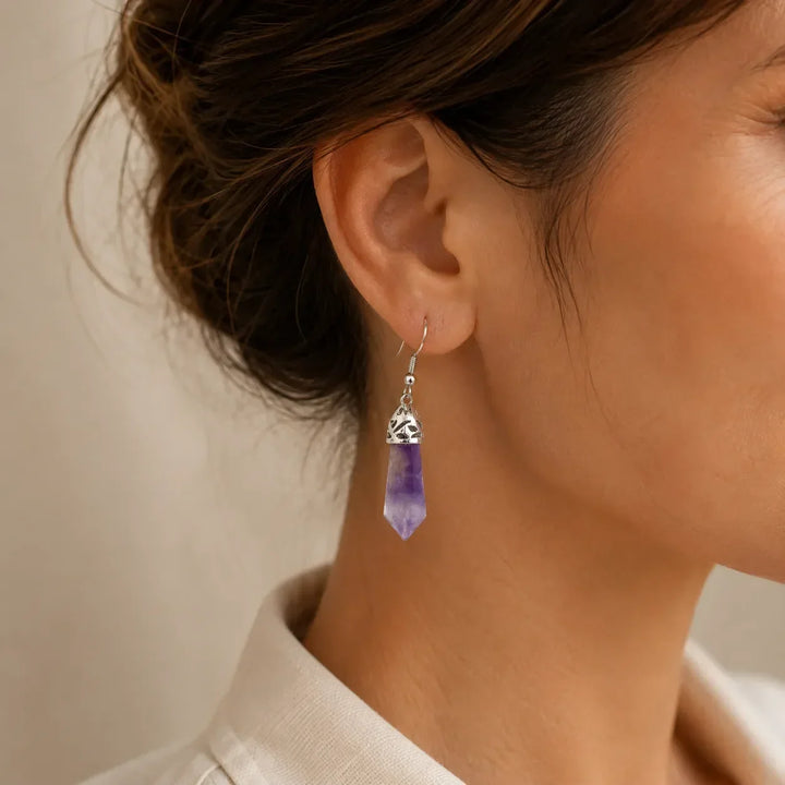 Hängeohrringe mit Amethyst-Kristallen