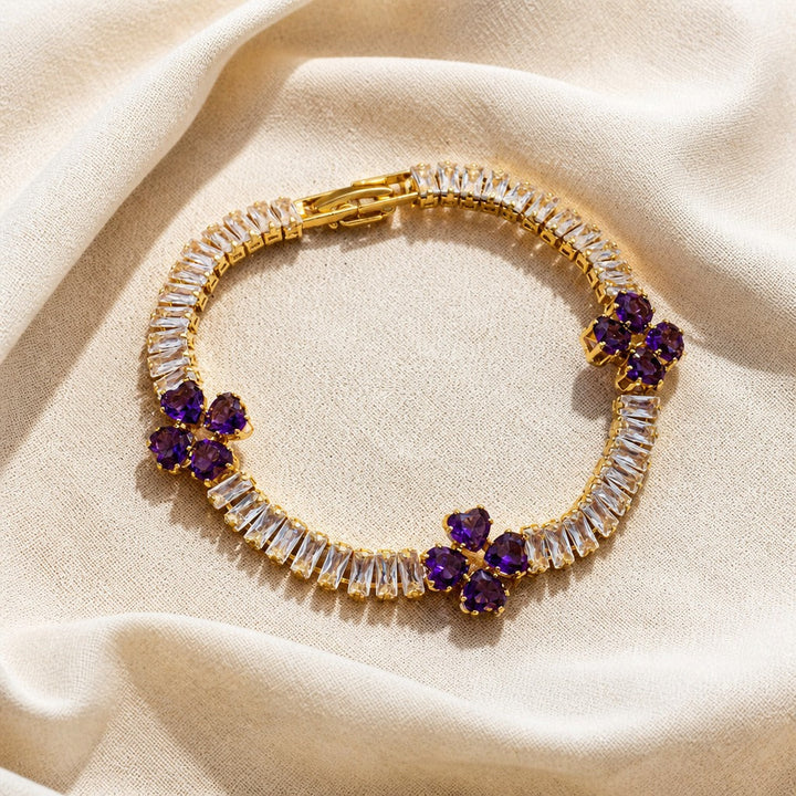 Goldenes Kleeblatt-Armband mit Amethyst