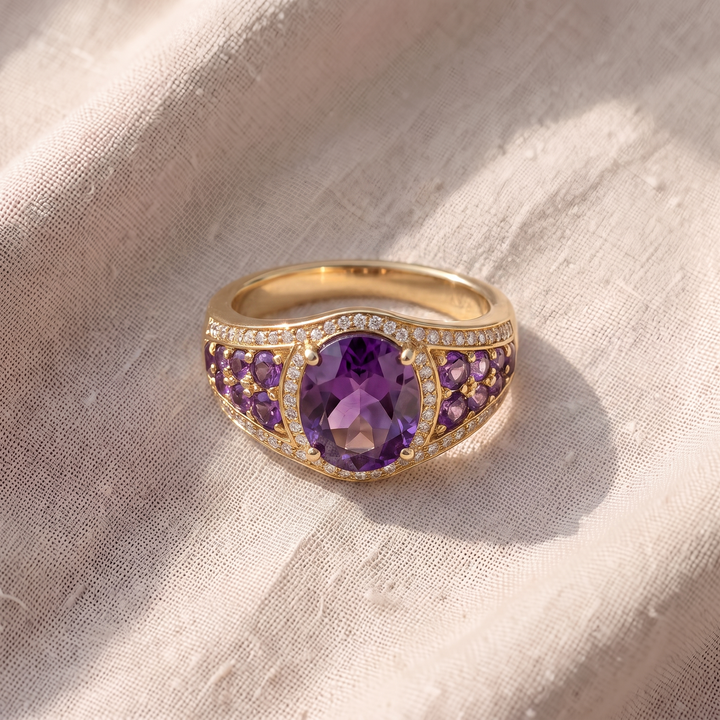 Ring mit ovalem Amethyst und Zirkonia