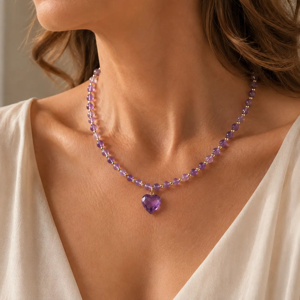 Prachtvolle Halskette mit Amethyst-Herzanhänger