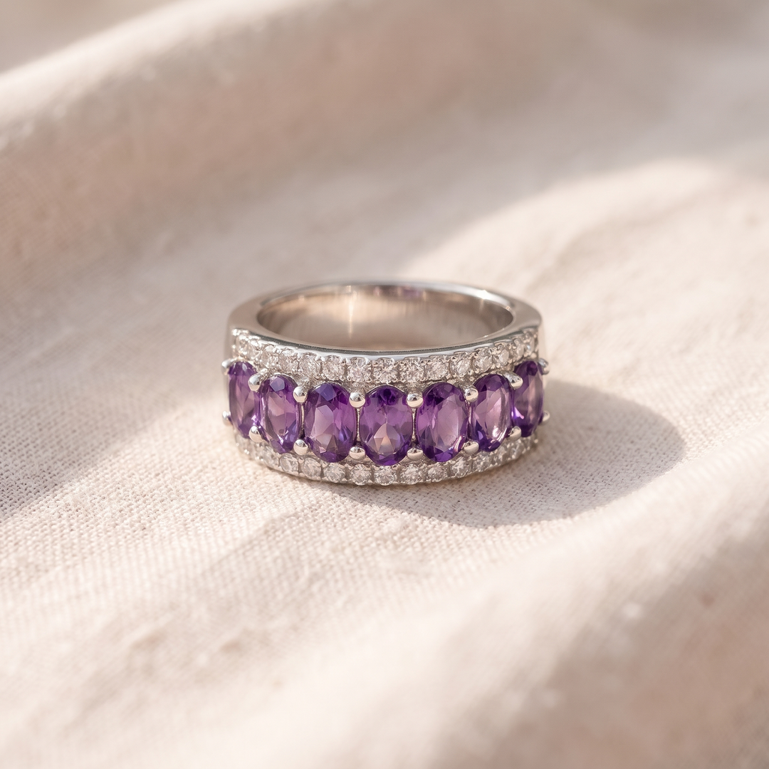 Boho-Ring mit Amethyst und Zirkonia