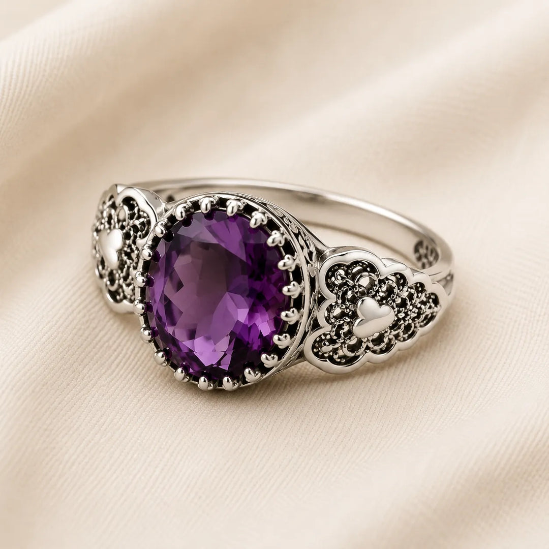 Verzierter Ring mit ovalem Zirkonia