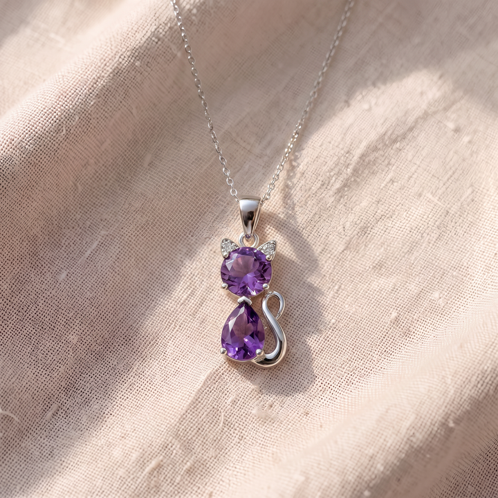 Halskette mit Katzenanhänger aus Amethyst-Kristall