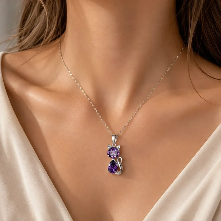 Halskette mit Katzenanhänger aus Amethyst-Kristall
