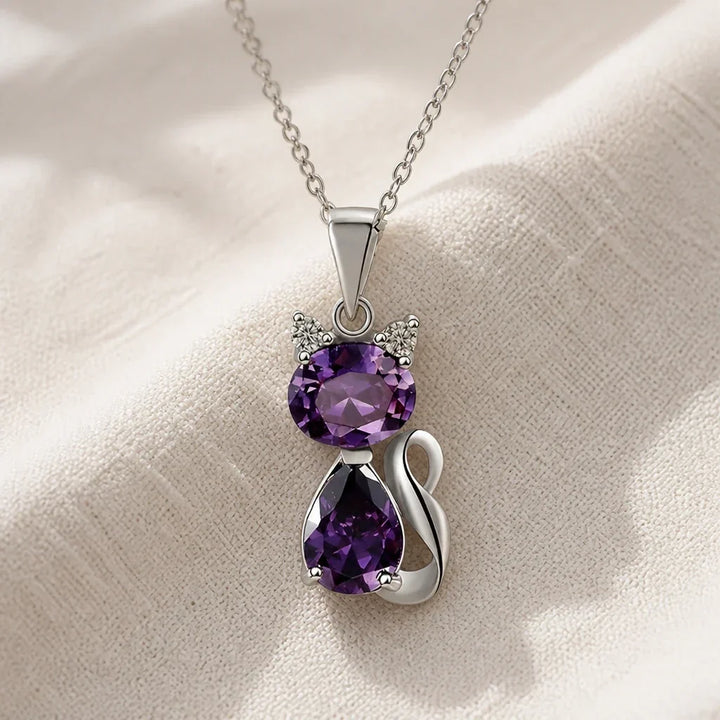 Halskette mit Katzenanhänger aus Amethyst-Kristall