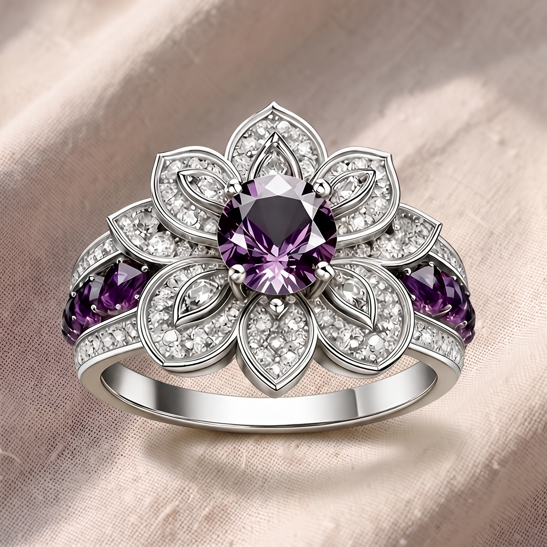 Silberring mit violettem Lotus
