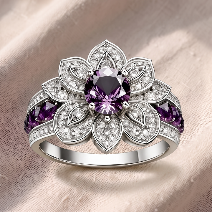 Silberring mit violettem Lotus