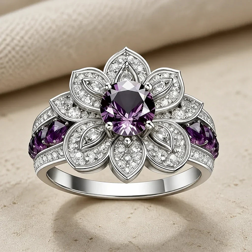 Silberring mit violettem Lotus