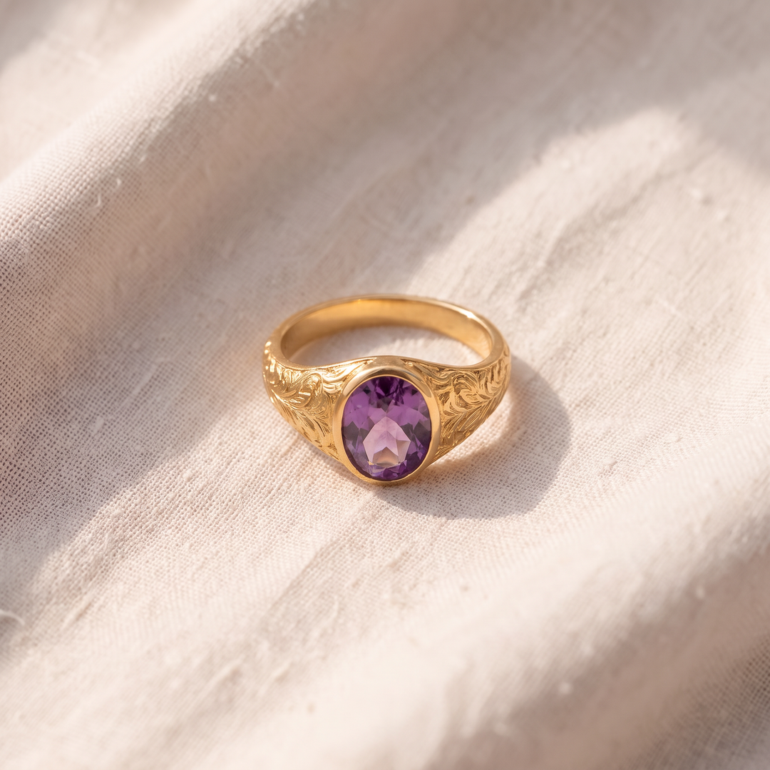 Vintage-Goldring mit Amethyst-Kristall