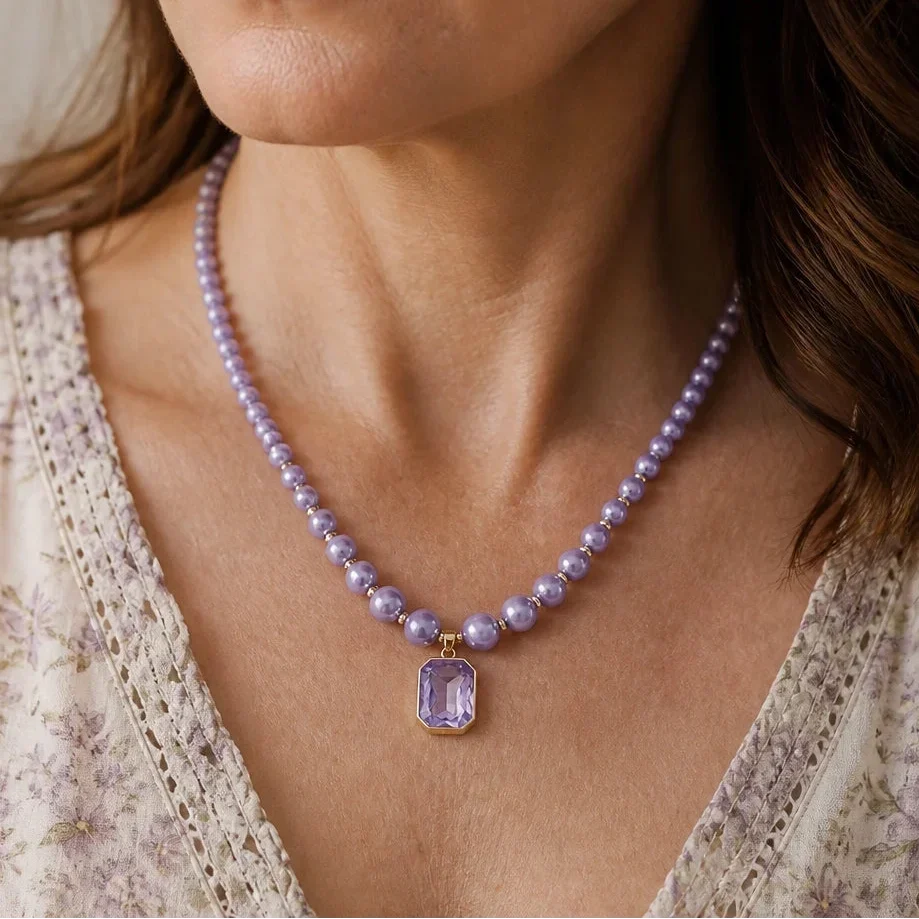 Perlenkette mit Amethyst-Anhänger