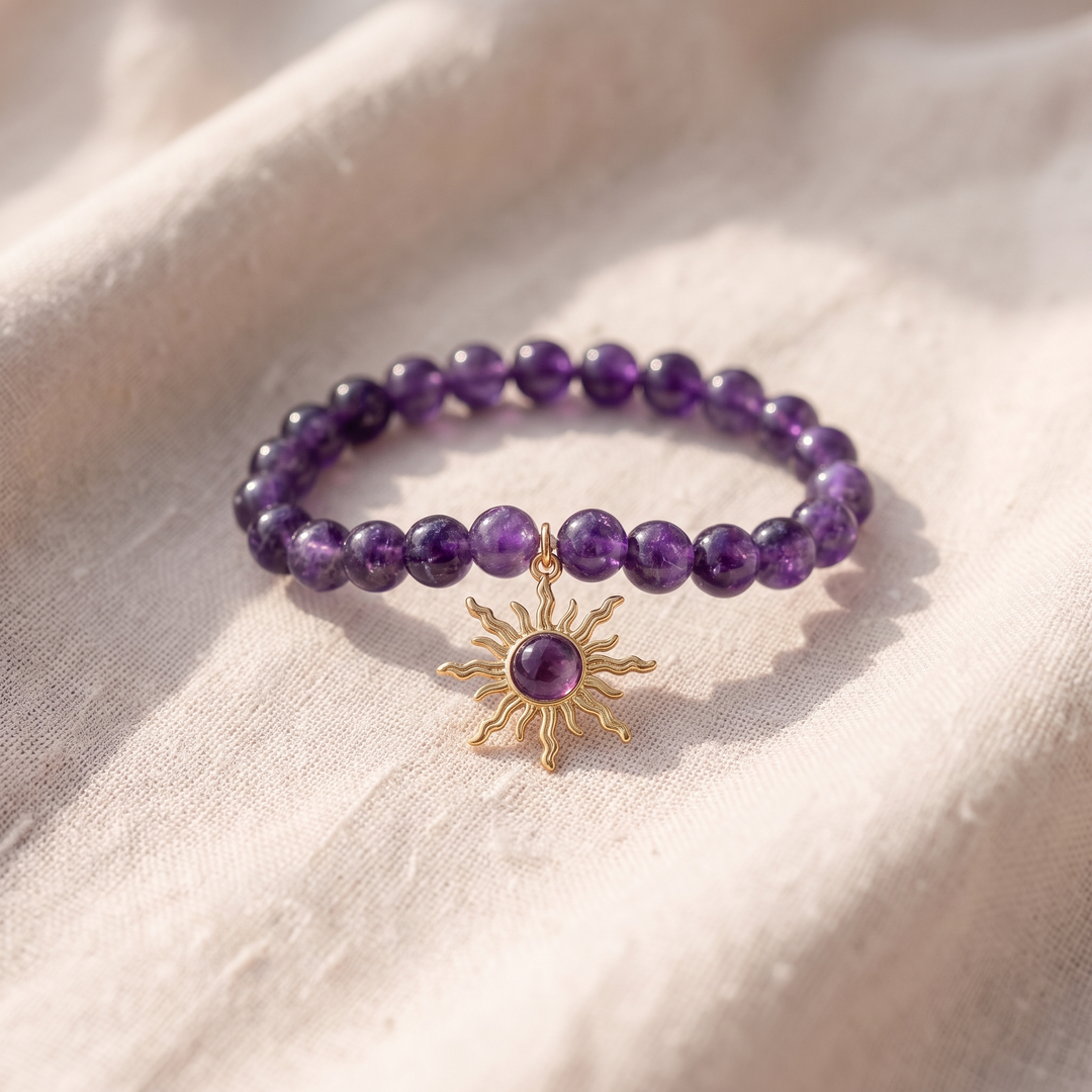 Amethystperlen-Armband mit Sonnenmotiv