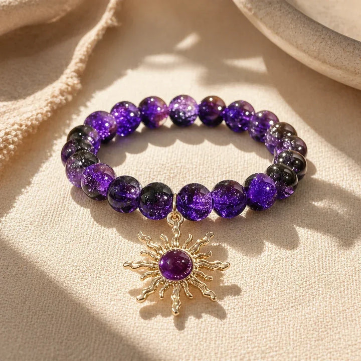 Amethystperlen-Armband mit Sonnenmotiv