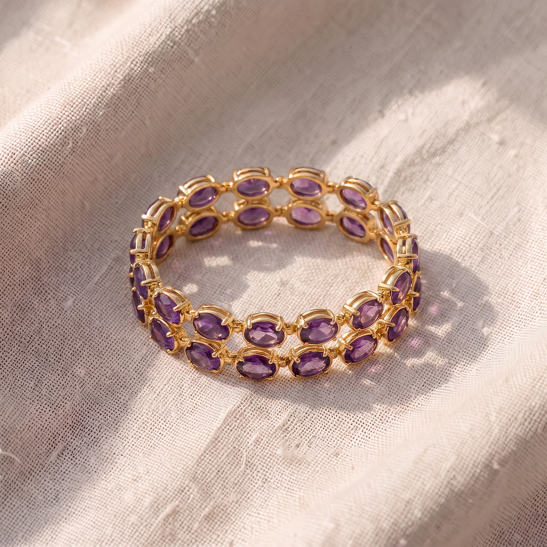 Goldenes Tennisarmband mit Amethysten