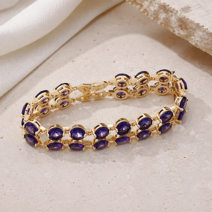 Goldenes Tennisarmband mit Amethysten