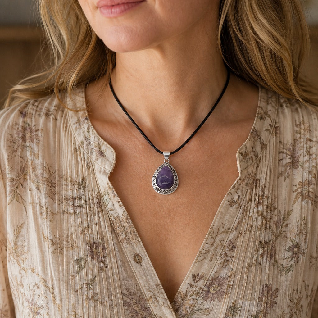 Halskette mit Amethyst-Tropfenanhänger