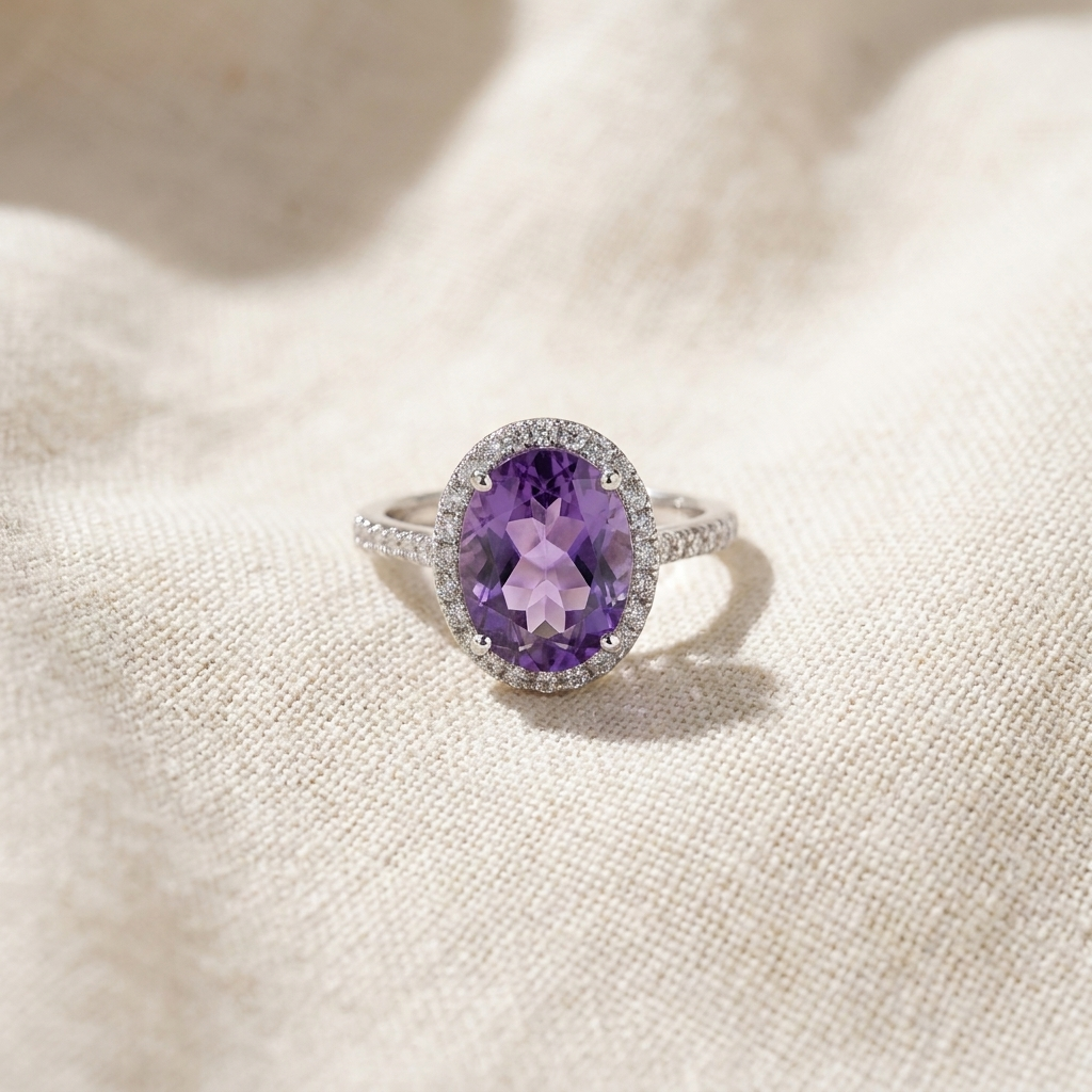 Silberring mit ovalem Amethyst und Zirkonia