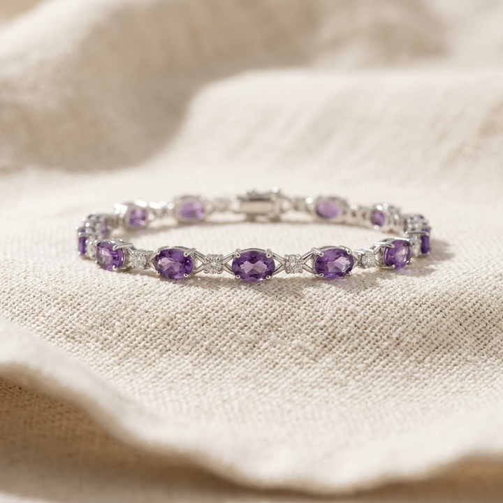 Silbernes Gliederarmband mit Amethysten
