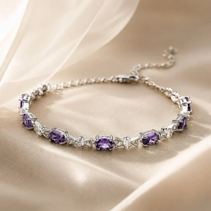 Silbernes Gliederarmband mit Amethysten