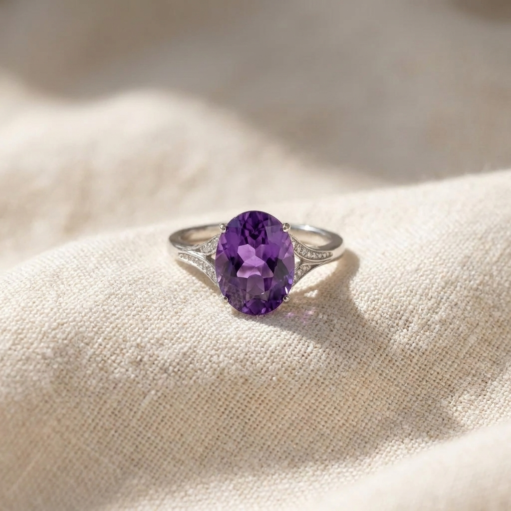 Ikonischer Silberring mit Amethyst und Zirkonia