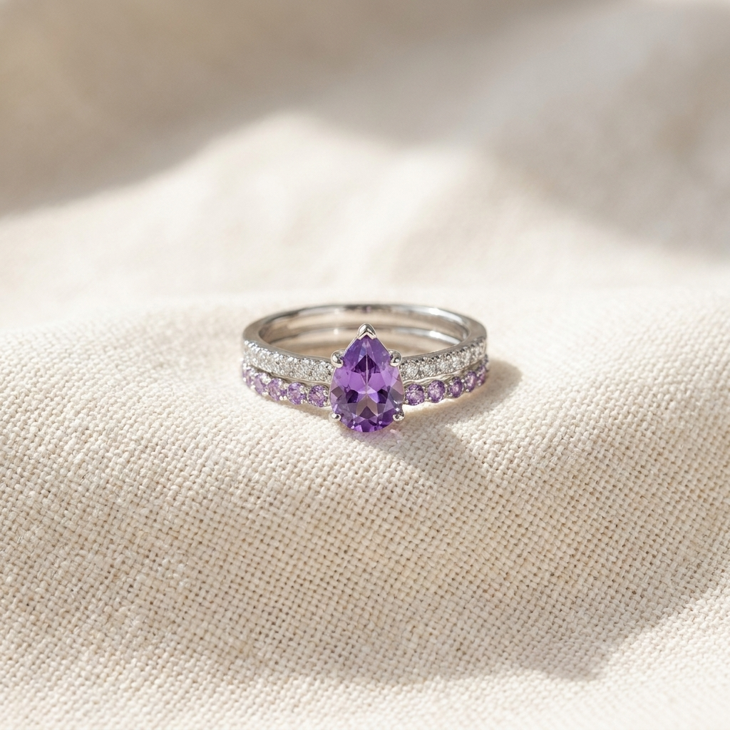 Geflochtenes Amethyst-Ringset