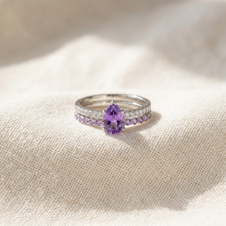 Geflochtenes Amethyst-Ringset