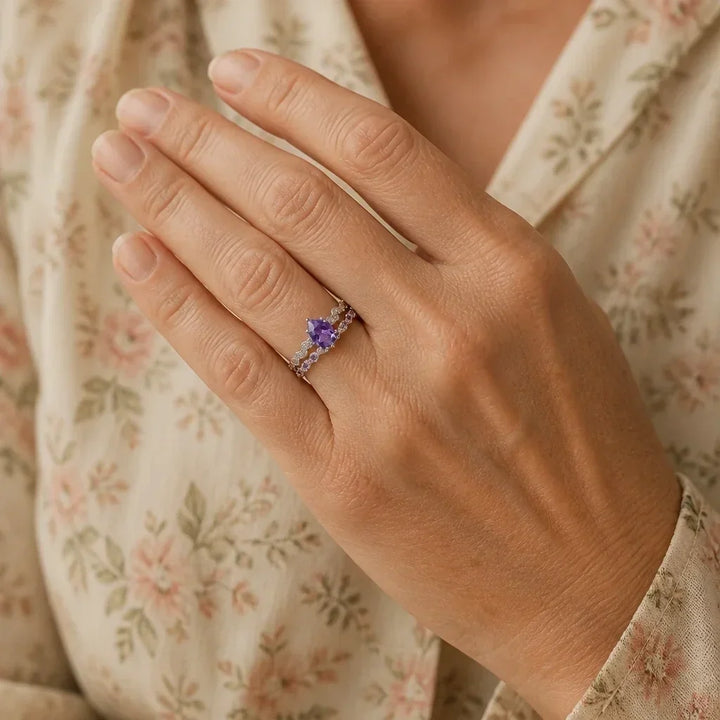 Geflochtenes Amethyst-Ringset