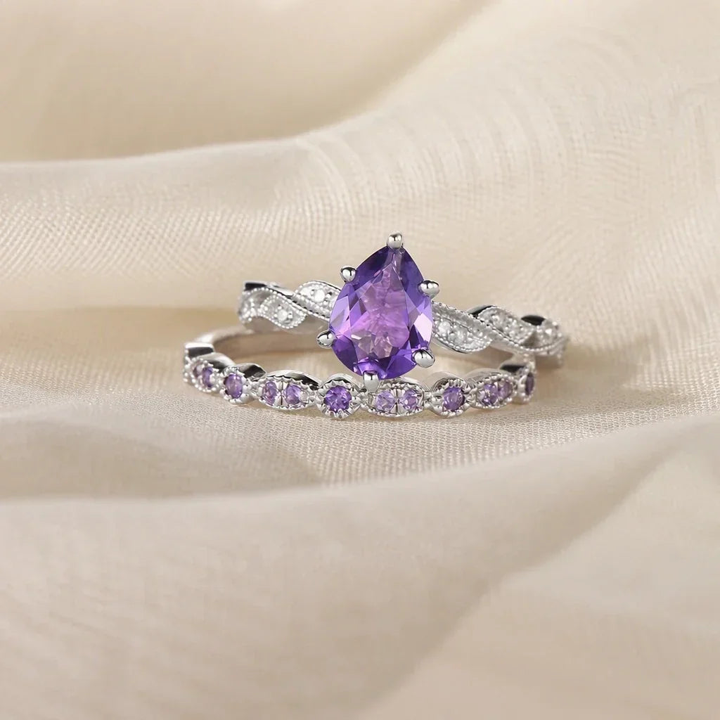 Geflochtenes Amethyst-Ringset