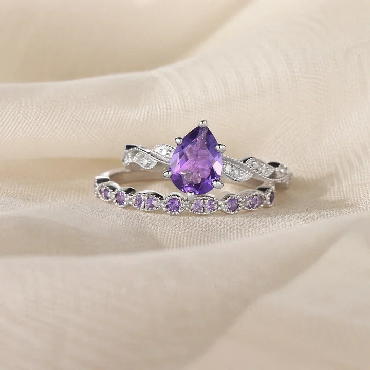 Geflochtenes Amethyst-Ringset