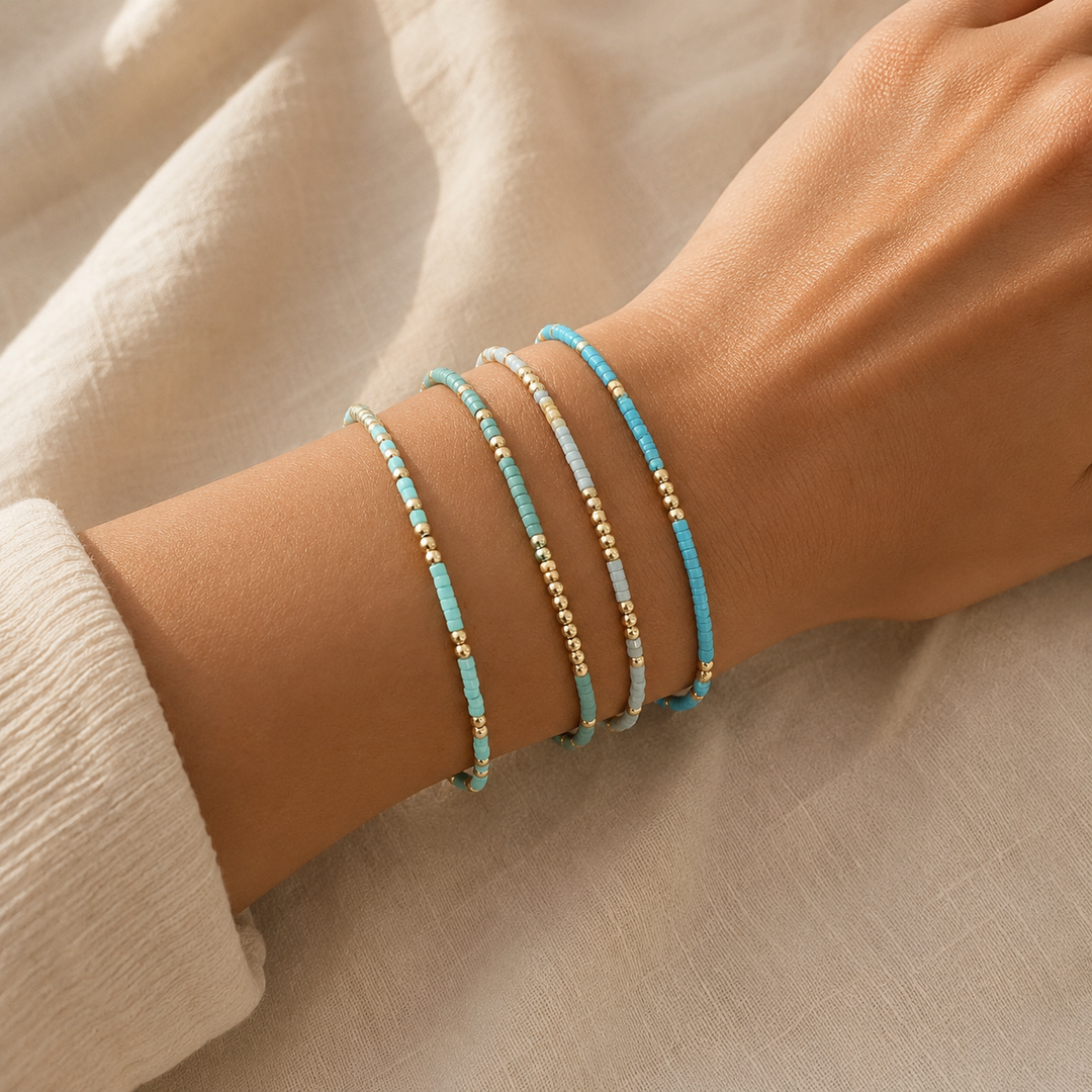Elegantes Boho-Armband-Set mit Türkisperlen