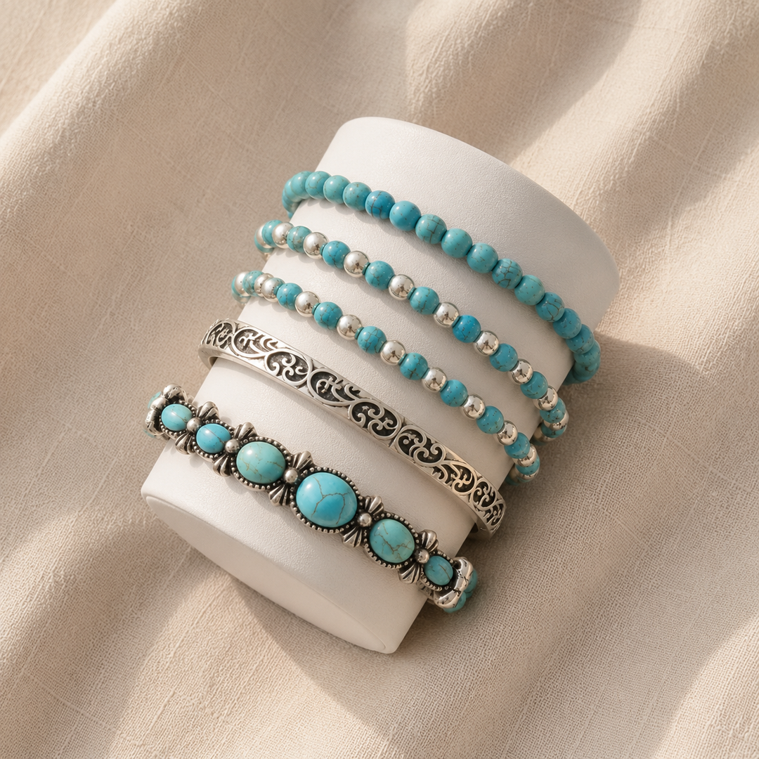 Boho-Armbandset mit Türkisperlen