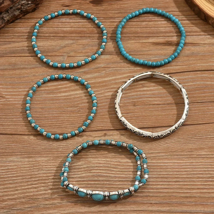 Boho-Armbandset mit Türkisperlen