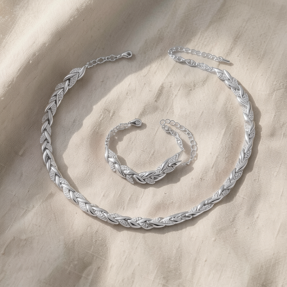 Elegantes Fischgrät-Set mit Kristallsteinen