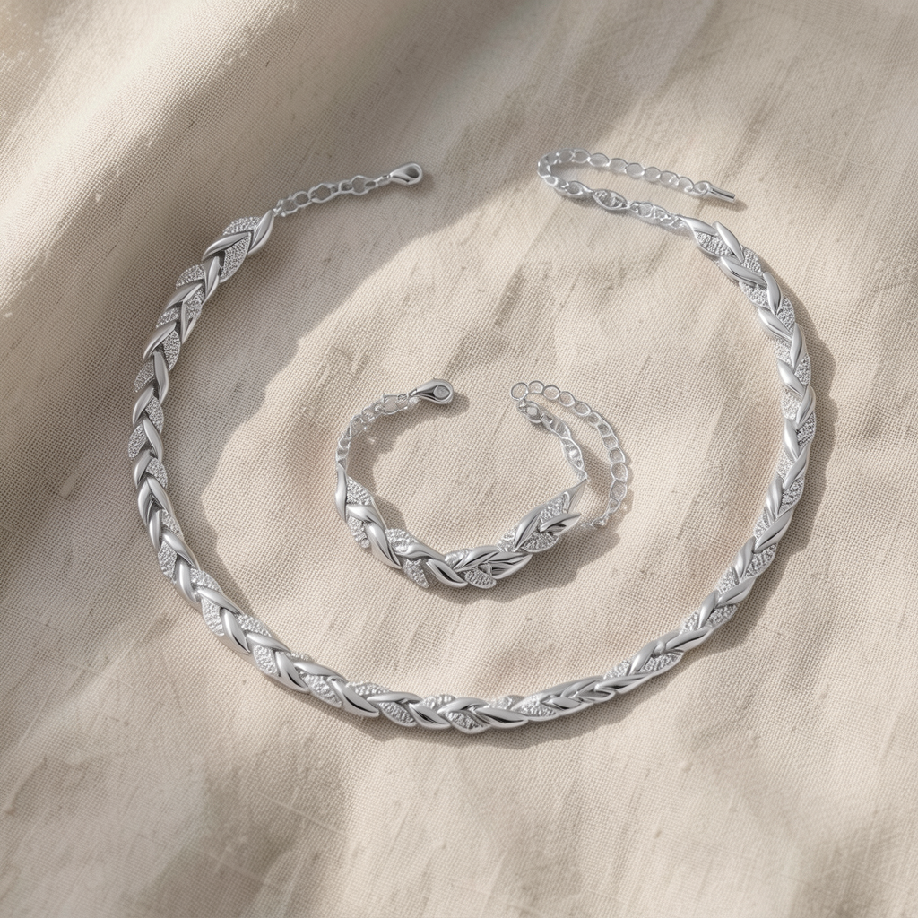 Elegantes Fischgrät-Set mit Kristallsteinen