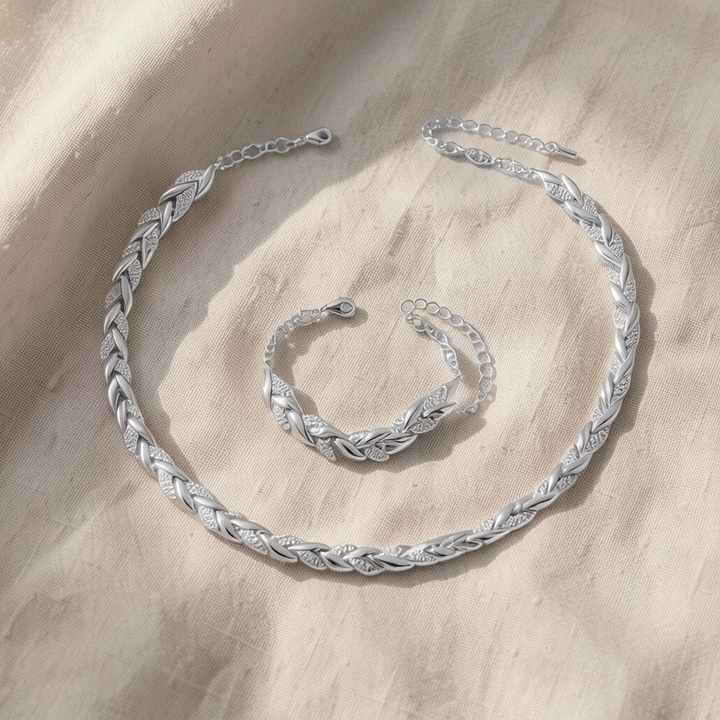 Elegantes Fischgrät-Set mit Kristallsteinen