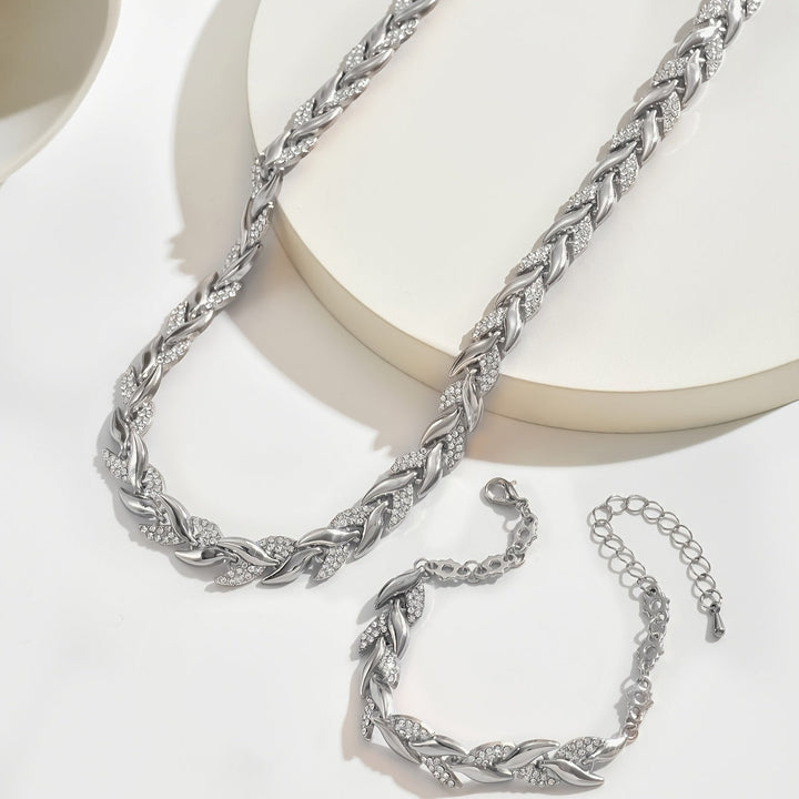 Elegantes Fischgrät-Set mit Kristallsteinen