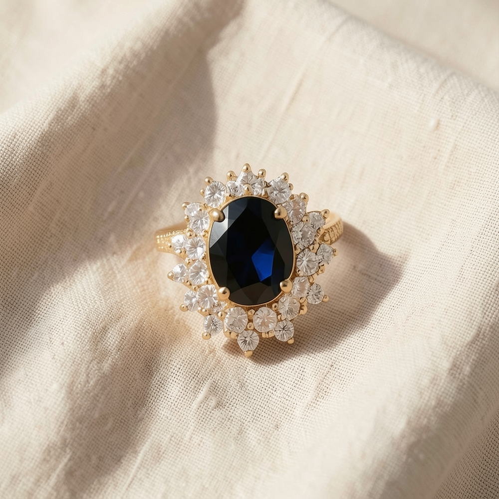 Goldener Ring Vionne mit Saphir