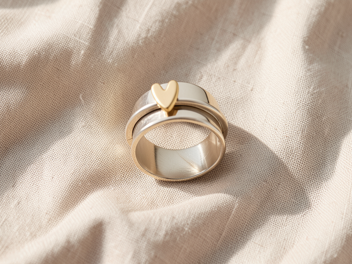 Silberring mit goldenem Herz
