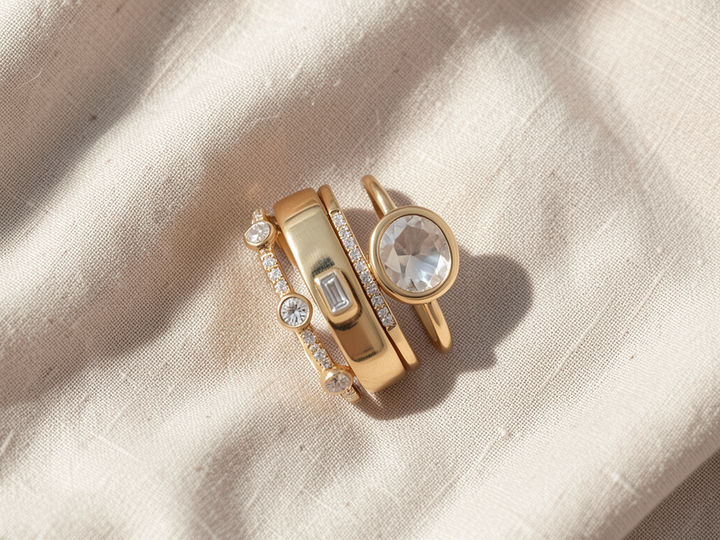 Set goldener Zirkonia-Ringe