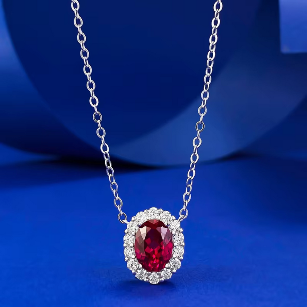 Halskette mit Moissanit und Rubin