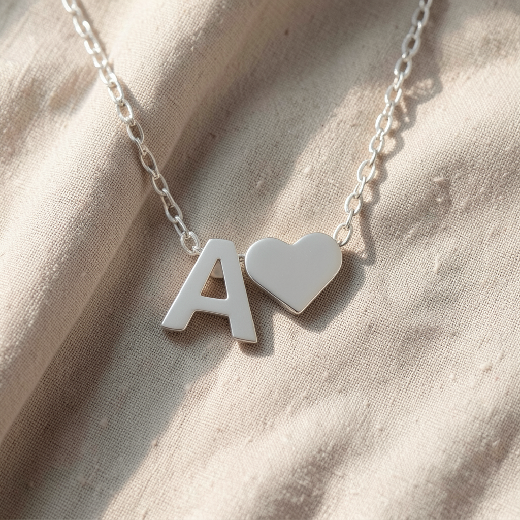 Silberne Halskette Ewige Liebe mit Buchstabe