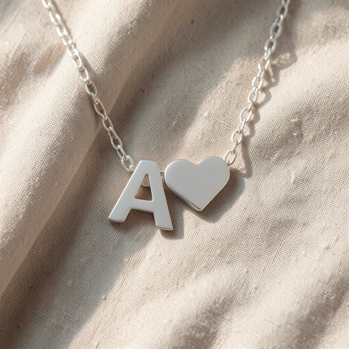 Silberne Halskette Ewige Liebe mit Buchstabe