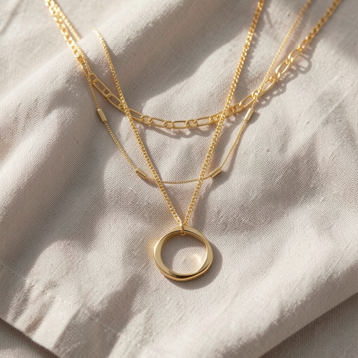 Dreireihige Halskette mit offenem Kreis | Gold