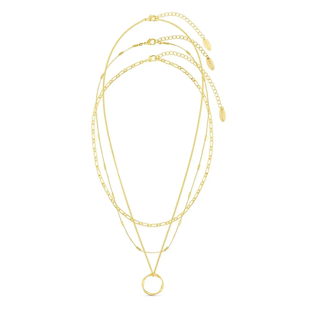 Dreireihige Halskette mit offenem Kreis | Gold