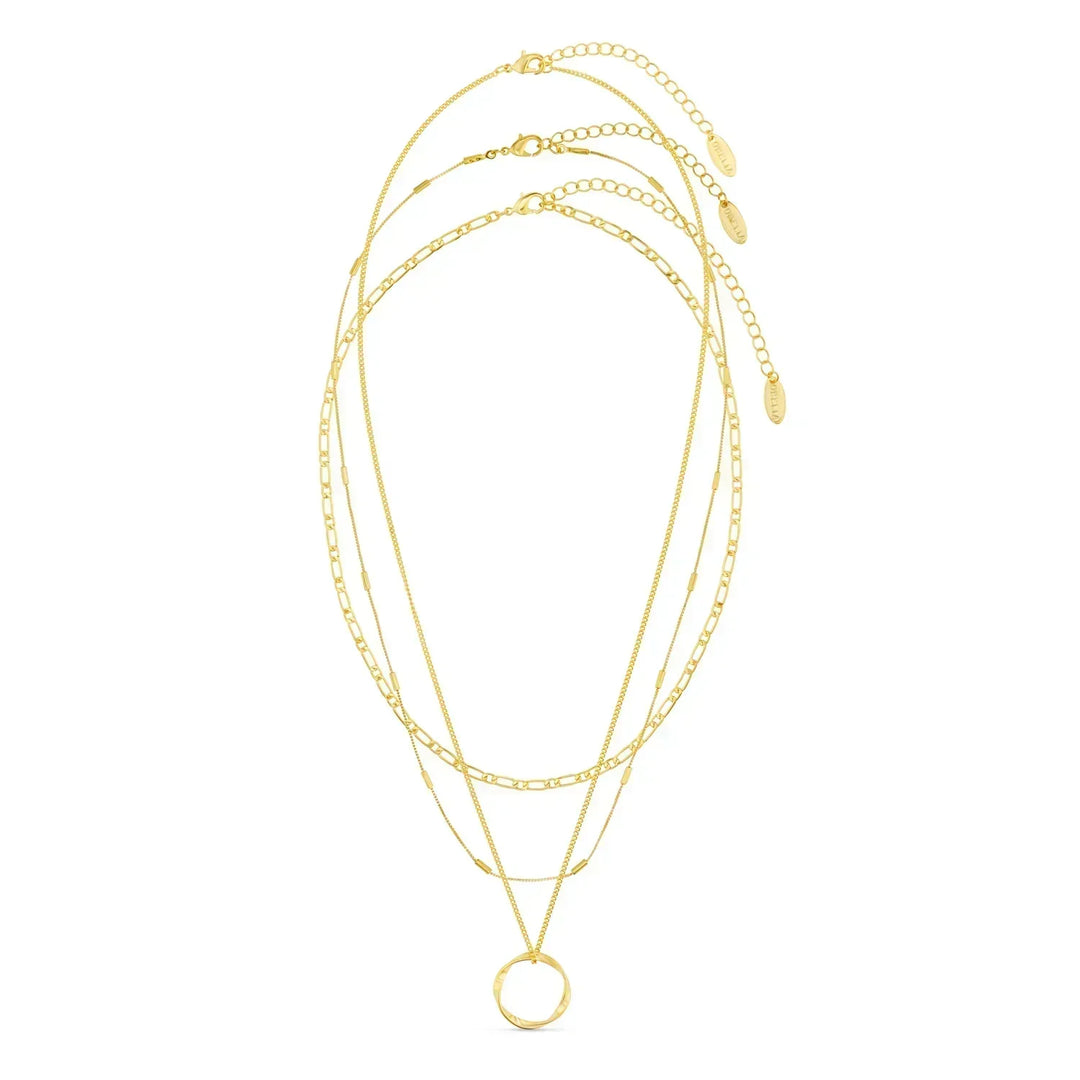 Dreireihige Halskette mit offenem Kreis | Gold
