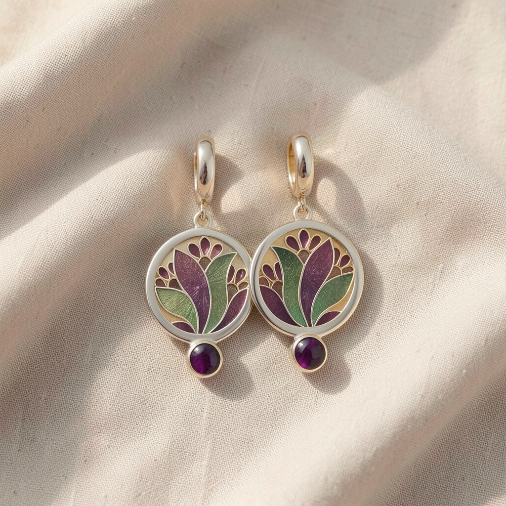 Boho-Ohrringe mit violettem Kristall