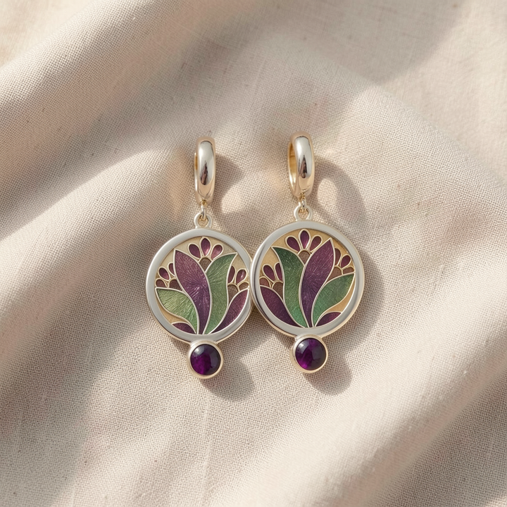 Boho-Ohrringe mit violettem Kristall