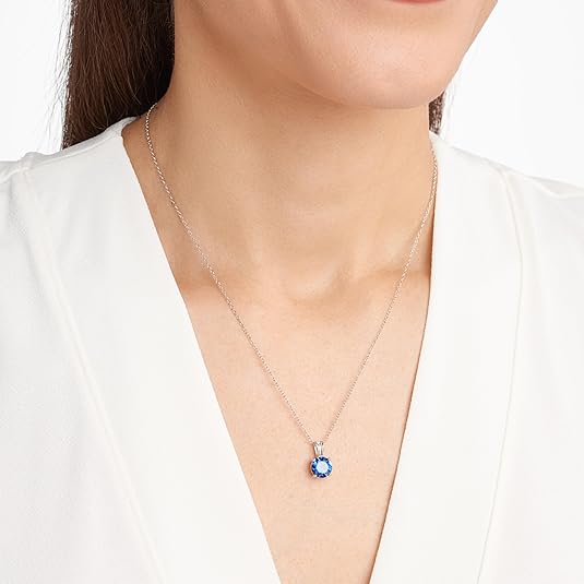 Halskette mit rund geschliffenem Saphir | Weissgold