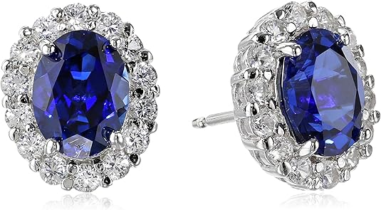 Weisse ovale Ohrringe mit Saphir | Weissgold