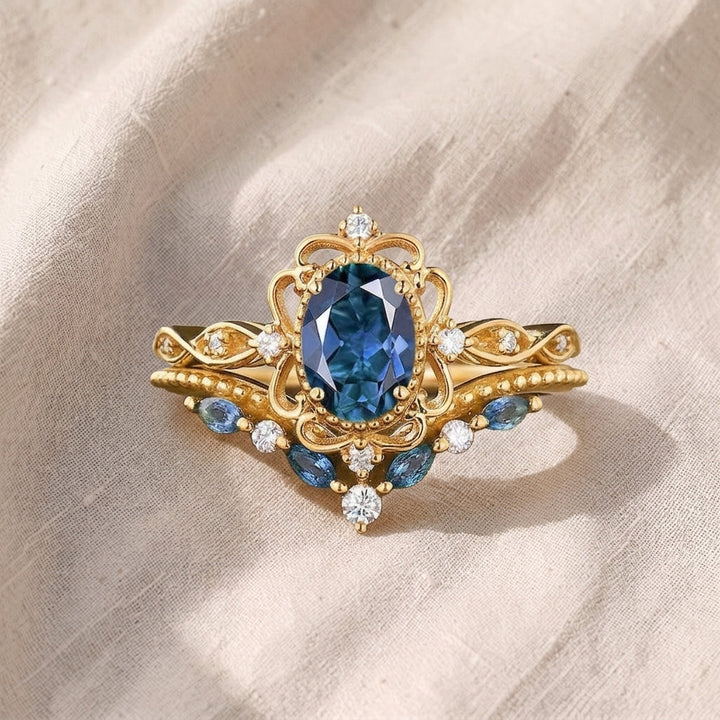 Ringset Azelia Krone mit Saphir | Gold