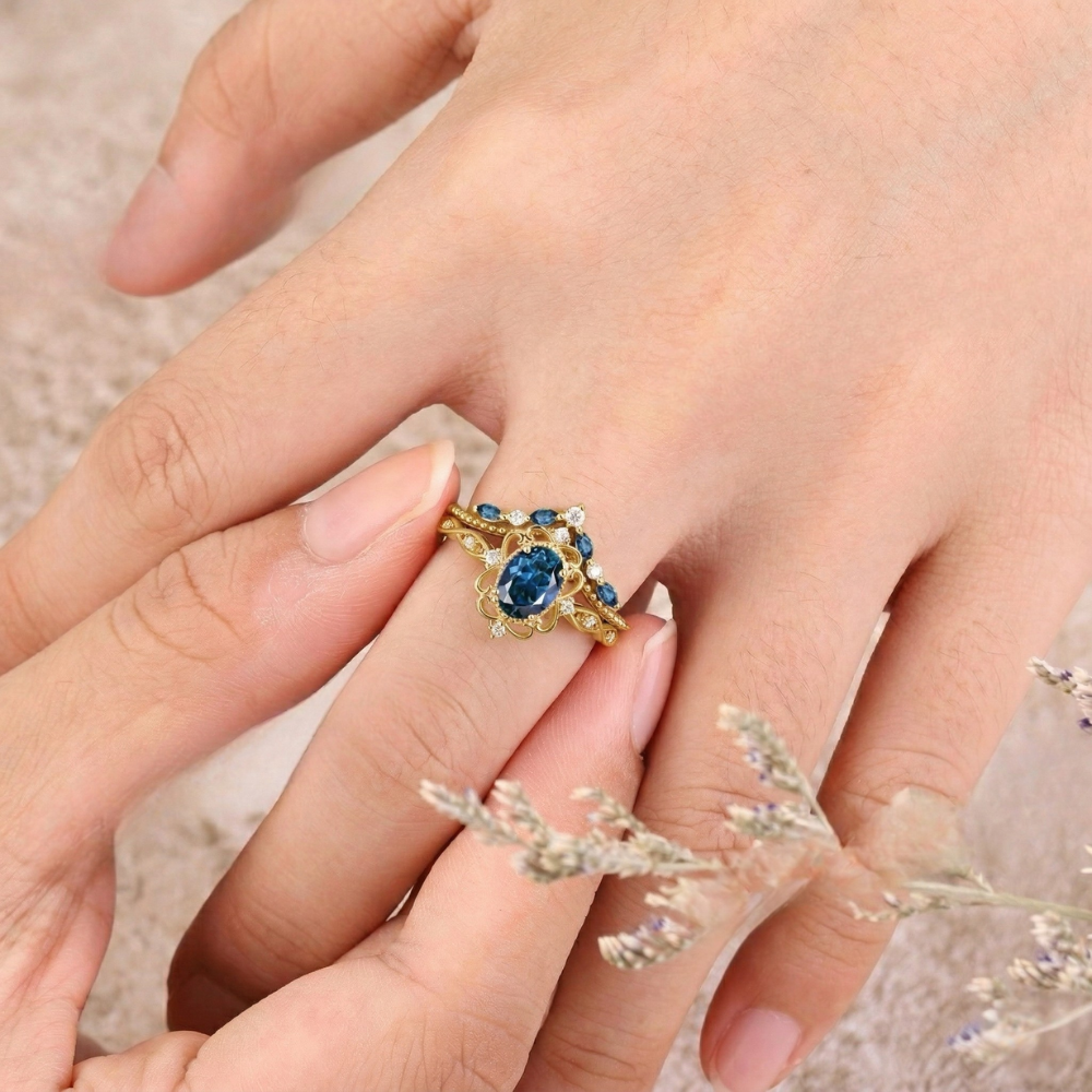Ringset Azelia Krone mit Saphir | Gold